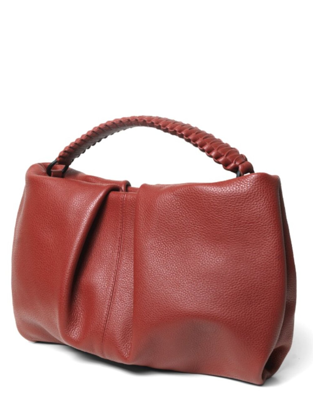 Callista Maxi Pleated Top-Handle Clutch Red Grained Leather Bag